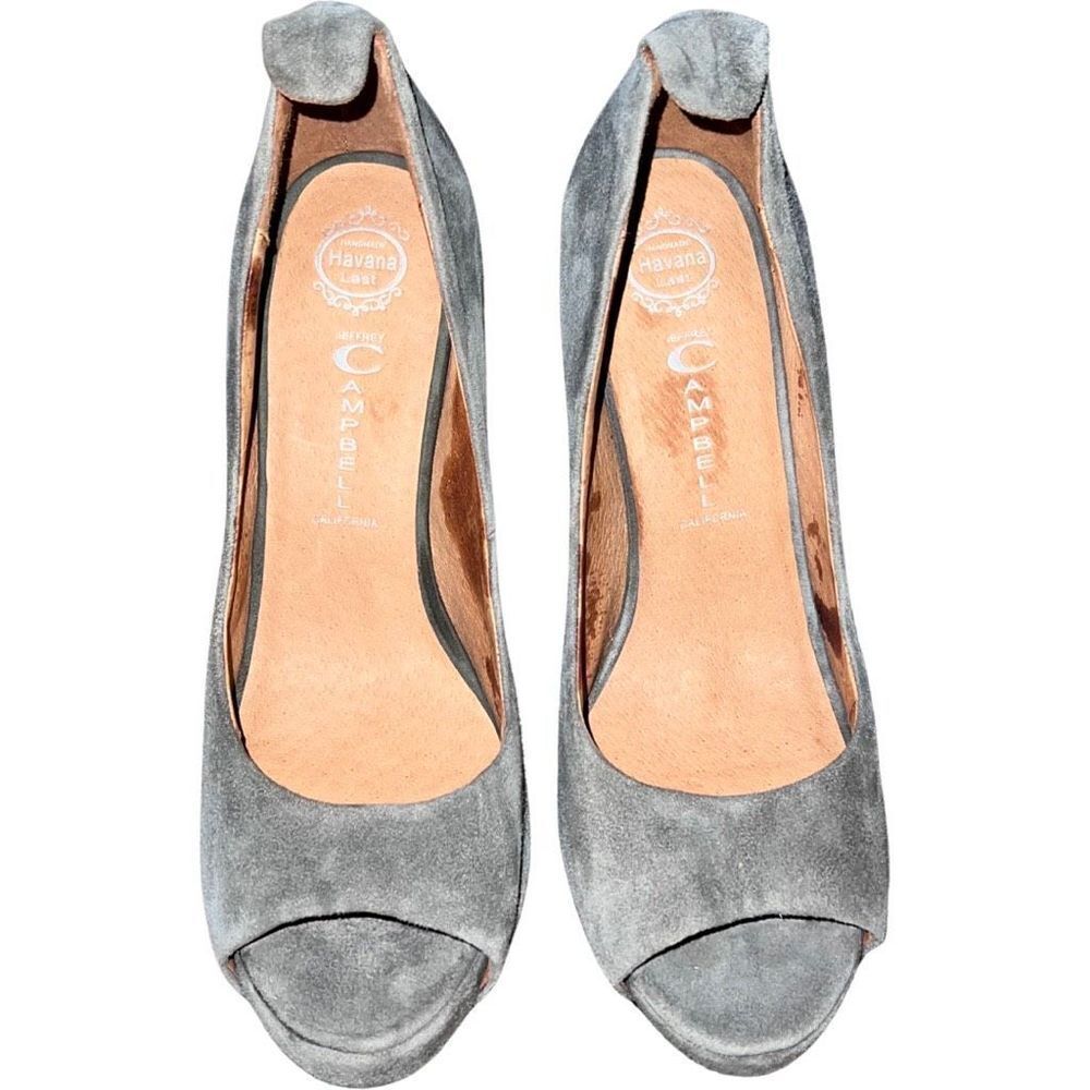 Jeffrey Campbell Gray Suede Peep Toe Wide Heel Pumps Heels Shoes size 8